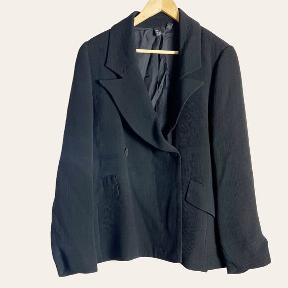 Eileen Fisher Black Silk Blend Crinkled Double Breasted Blazer Jacket 1X - Picture 1 of 8